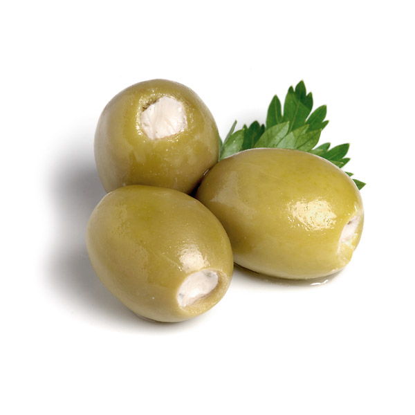 Grüne Oliven mit Frischkäse